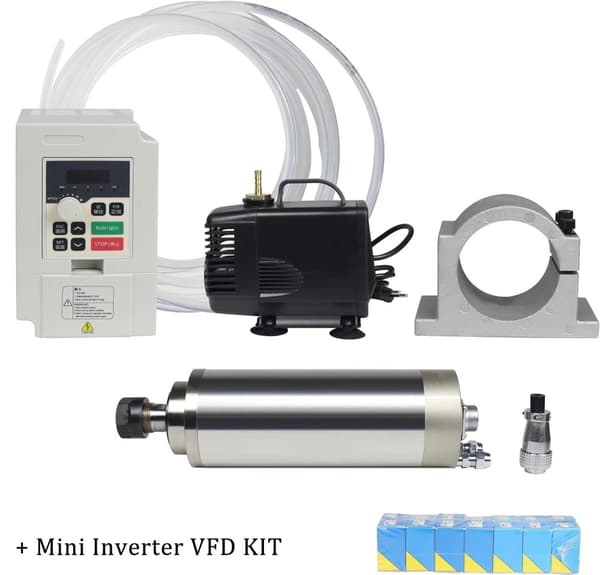 Vesijäähdytteinen spindelimoottori, 2,2 kW, 24000 rpm nopeus, ER20 holkkikoko,220V, Mini VFD -sarjan kanssa