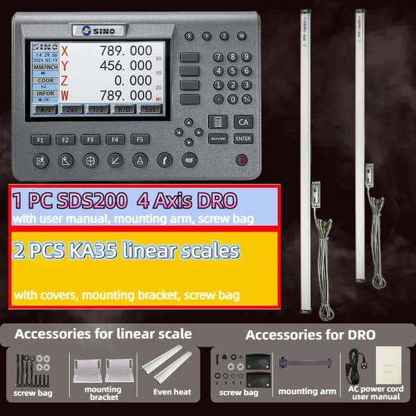 4-akse LCD DRO, DRO indgangsspænding AC100V-240V, skalaopløsning 5um, anvendelse til fræser og drejebænk,DRO-KA35-KA35