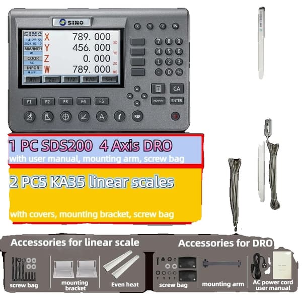 4-akse LCD DRO, DRO indgangsspænding AC100V-240V, skalaopløsning 5um, anvendelse til fræser og drejebænk,DRO-KA35-KA35