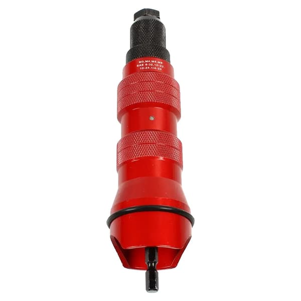 Rivnutadapter, 600 varv/minut, maximal slaglängd 1,7 cm, inkluderar 6 munstycken,Röd