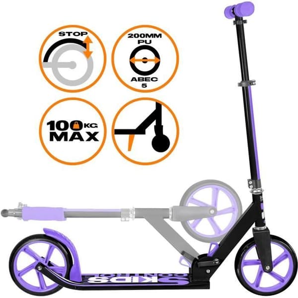 UNIVERSAL - 200 mm justerbar fällbar skoter med Mauve SKIDS CONTROL kickstand