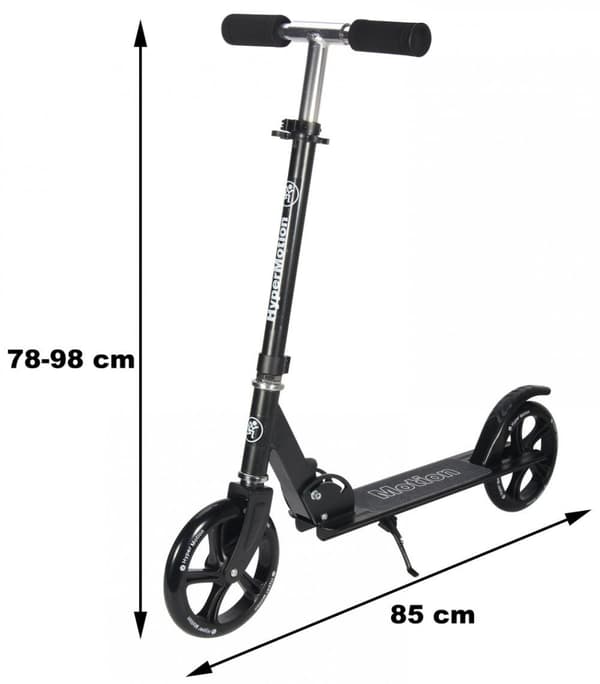 HyperMotion, Scooter för barn 8+, hopfällbar, stora hjul 200 mm, maxbelastning 100 kg, justerbar styrhöjd, ,Svart