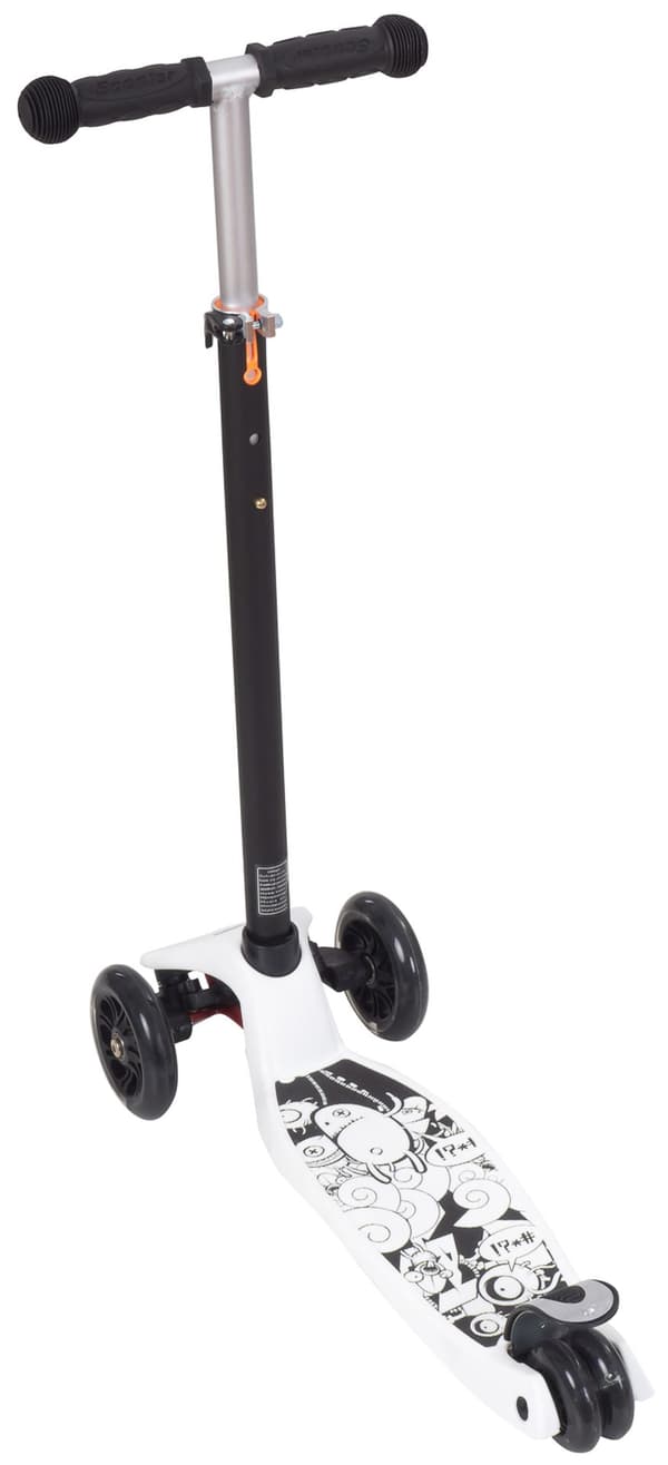 HyperMotion, trehjulet balance scooter til børn fra 5 år , Alamo, LED hjul, justerbart styr, skridsikker, sort, hvid