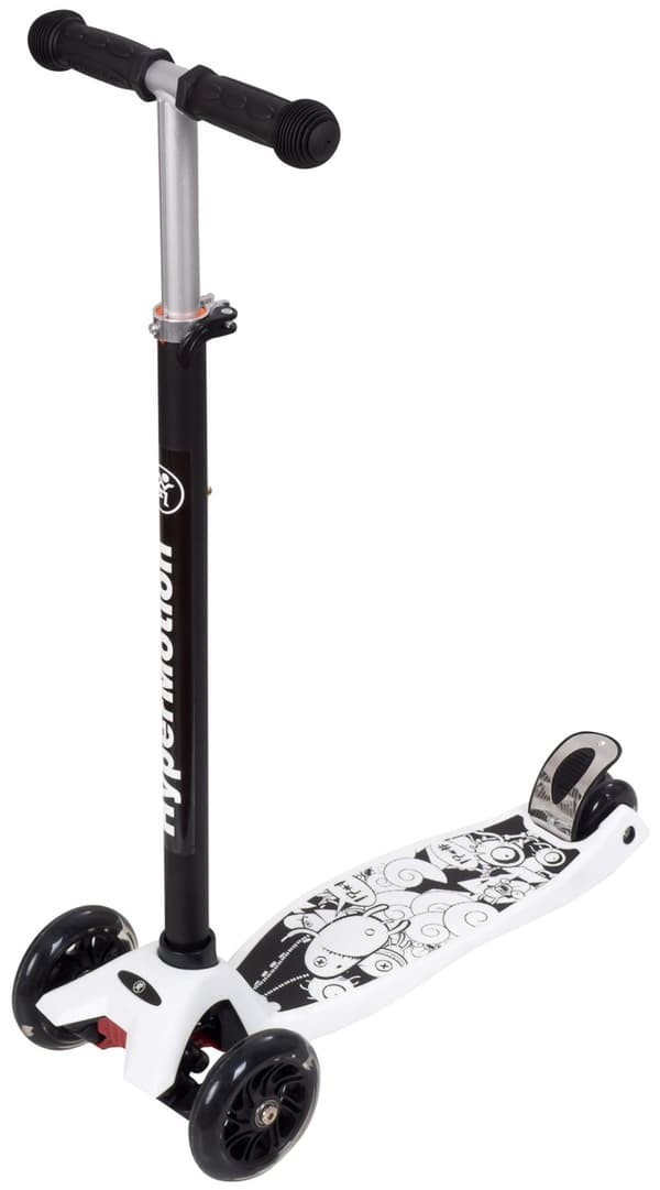 HyperMotion, trehjulet balance scooter til børn fra 5 år , Alamo, LED hjul, justerbart styr, skridsikker, sort, hvid