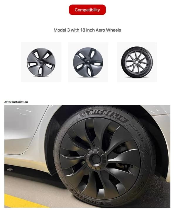 4-pakkauksen navetinsuojuksia Turbine, yhteensopivia Tesla Model 3 18tum