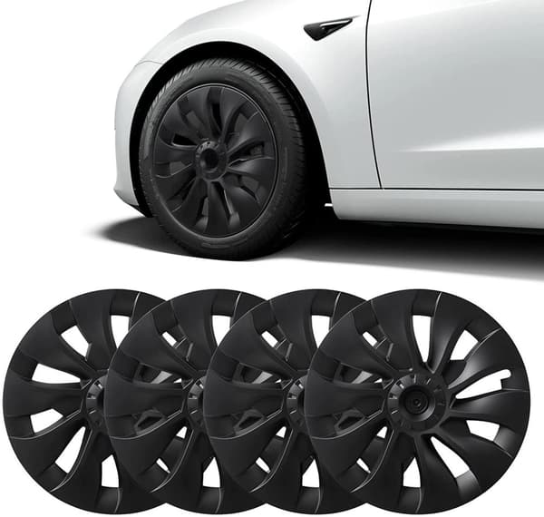 4-pakkauksen navetinsuojuksia Turbine, yhteensopivia Tesla Model 3 18tum Matt Svart - 18 tum