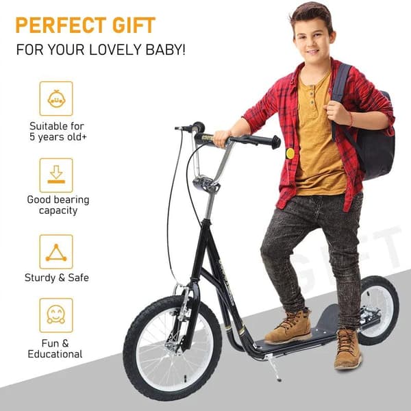 Rootz Børnescooter - Kick Scooter - City Scooter - Teenager Scooter - Push Kick Scooter til børn - Justerbart styr - Dual Brakes Kickstand - Sort