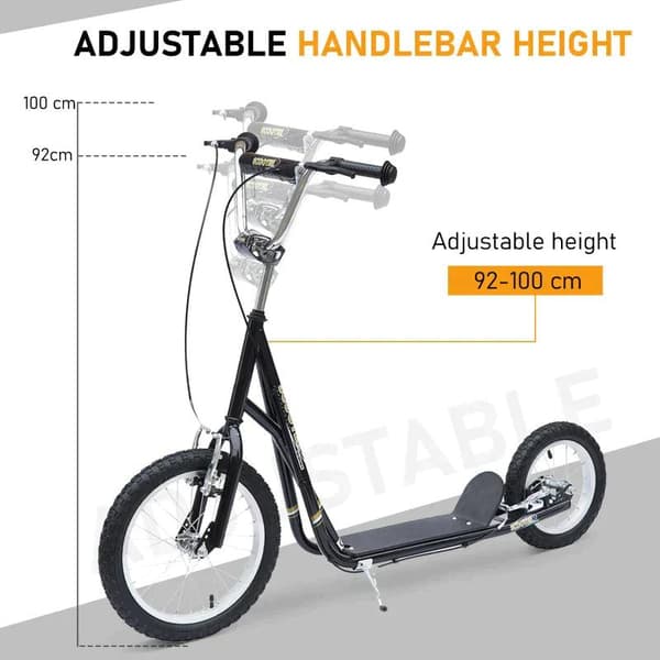 Rootz Børnescooter - Kick Scooter - City Scooter - Teenager Scooter - Push Kick Scooter til børn - Justerbart styr - Dual Brakes Kickstand - Sort