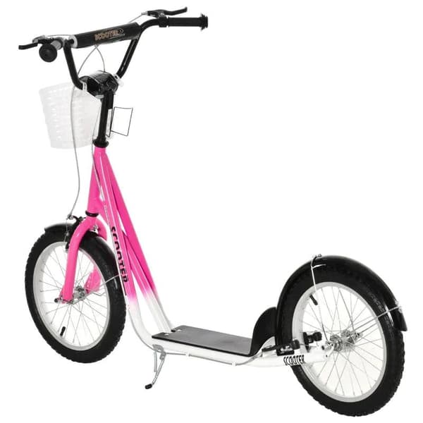 Rootz Scooter - Barnskoter - Barnskoter - Höjdjusterbar - Uppblåsbar hjulbroms - Korg - Mugghållare - Stänkskydd - Rosa/Vit - 139 cm x 58 cm x 96 cm