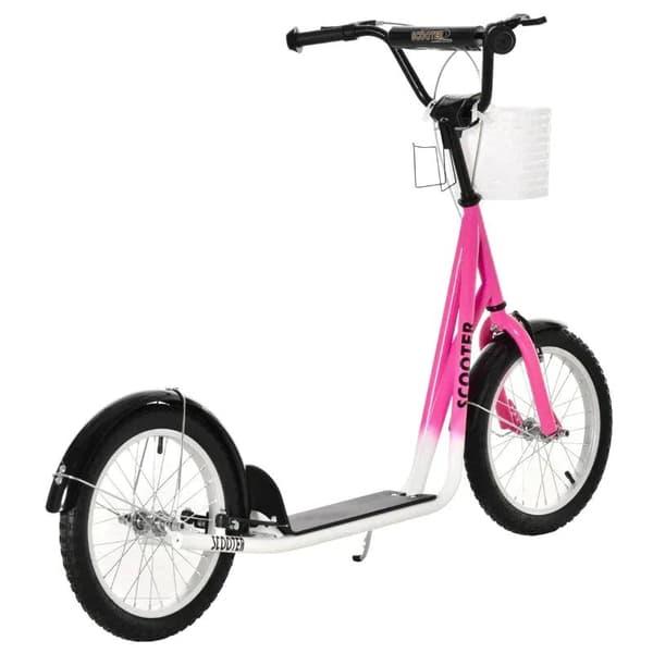 Rootz Scooter - Barnskoter - Barnskoter - Höjdjusterbar - Uppblåsbar hjulbroms - Korg - Mugghållare - Stänkskydd - Rosa/Vit - 139 cm x 58 cm x 96 cm
