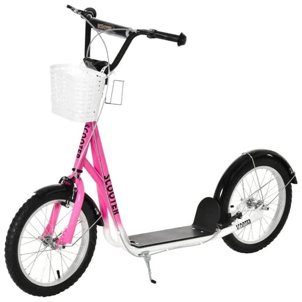 Rootz Scooter - Børnescooter - Børnescooter - Højdejusterbar - Oppustelig hjulbremse - Kurv - Kopholder - Stænkskærm - Pink/Hvid - 139 cm x 58 cm x 96