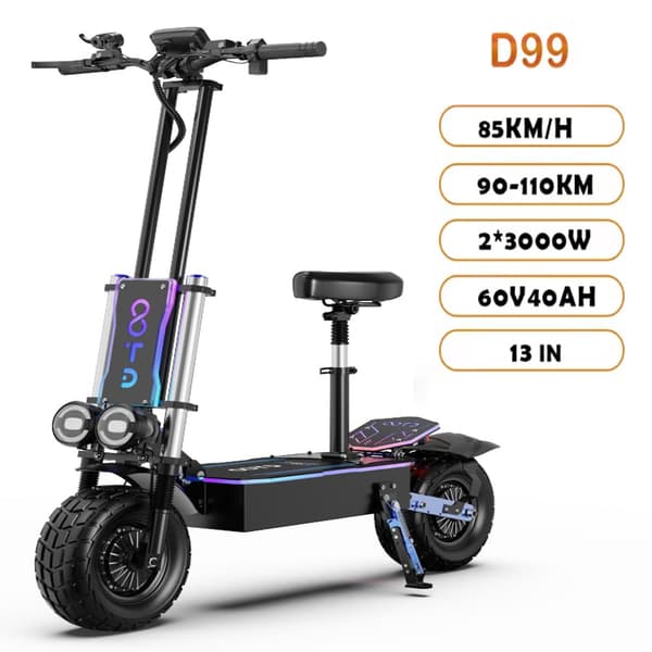 OOTD D99 terrængående elektrisk scooter, 6000W motor, 40AH batteri, 100 km rækkevidde, 13'' off-road dæk