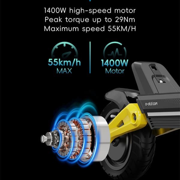 OOTD S10 El-scooter, 1400W Motor, 20AH Batteri, skivebremse, forlygte, bremselys, blinklys.