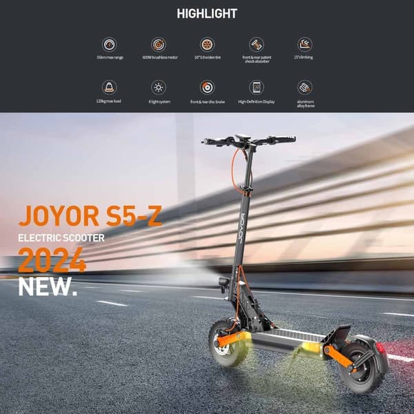 JOYOR S5-Z elskoter, 600W motor, 13AH batteri, 10 tums luftdäck, blinkers.