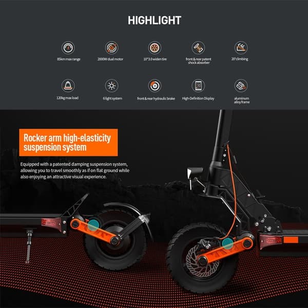 JOYOR S10-S-Z el-scooter, 1000W*2 dobbeltmotorer, 18AH batteri, 10 tommer luftdæk, blinklys.