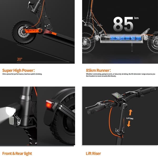 JOYOR S10-S-Z el-scooter, 1000W*2 dobbeltmotorer, 18AH batteri, 10 tommer luftdæk, blinklys.