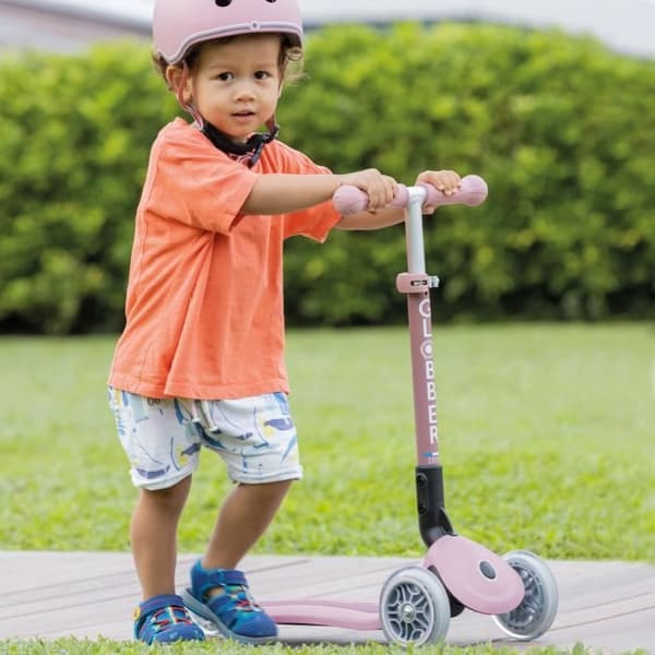 Hopfällbar 3-hjuls skoter - GLOBBER - JUNIOR LIGHTS ECOLOGIC - Hallonrosa - Lysande - Återvunnen plast - 2 till 6 år - 50 Kg