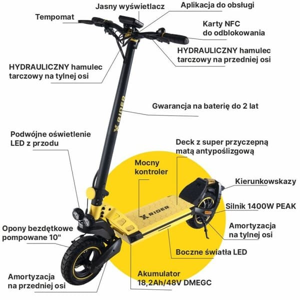 Elscooter Manta XRIDER F10 Gul Svart 800 W