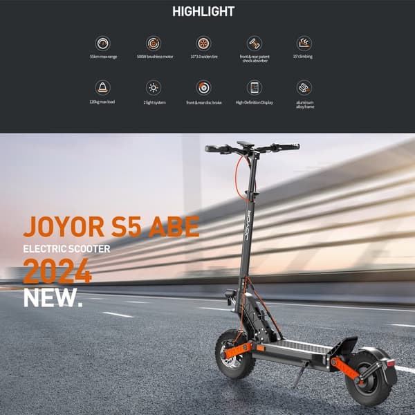 JOYOR S5 elektrisk scooter，13Ah batteri， 500W motor， 20Km/t，Gadegodkendt (ABE)。