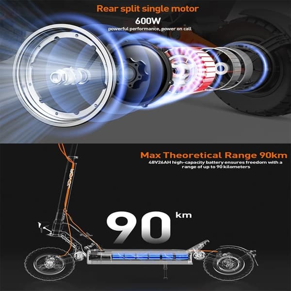 Joyor S8 elektrisk skoter, 600W motor, 48V 26AH batteri, 10 tums däck, 25 km/h Max hastighet, 90 km räckvidd.