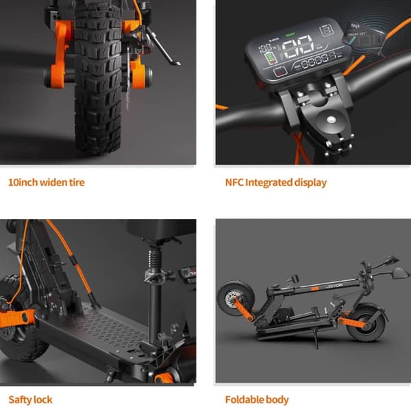 Joyor S8E Vuxen terrängskoter med NFC-säte, 800W motor, 26AH batteri, 10'' däck, hopfällbar.