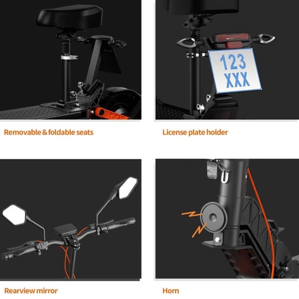 Joyor S8E Vuxen terrängskoter med NFC-säte, 800W motor, 26AH batteri, 10'' däck, hopfällbar.