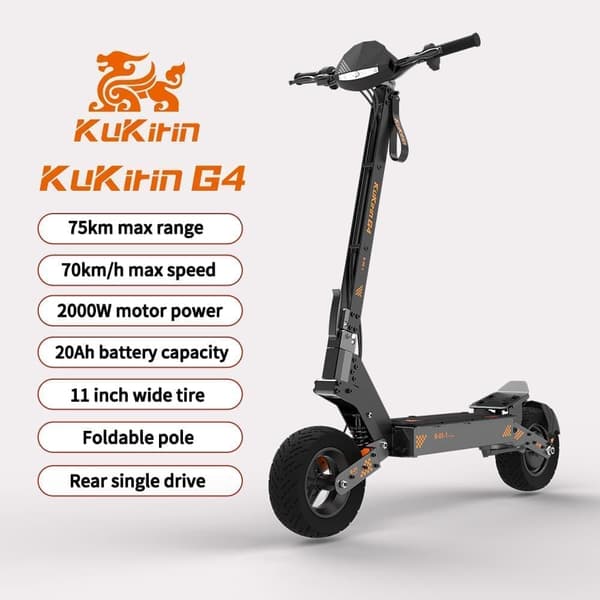 KuKirin G4 11 tuuman laajennettu sähköskootteri maastorenkaille, 2000W yhden vedon tehokas moottori, 60V20Ah akku, maksiminopeus 70km / h