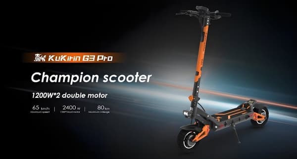 KuKirin G3 Pro taitettava sähköskootteri, 1200w * 2 kaksikäyttöinen moottori, 23.4Ah irrotettava akku, kaksi latausporttia, suurin nopeus 65km / h