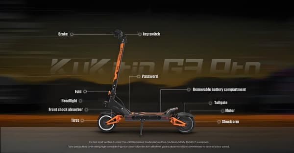KuKirin G3 Pro taitettava sähköskootteri, 1200w * 2 kaksikäyttöinen moottori, 23.4Ah irrotettava akku, kaksi latausporttia, suurin nopeus 65km / h