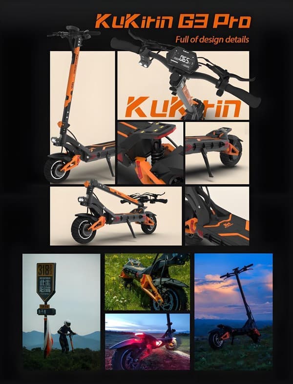 KuKirin G3 Pro taitettava sähköskootteri, 1200w * 2 kaksikäyttöinen moottori, 23.4Ah irrotettava akku, kaksi latausporttia, suurin nopeus 65km / h
