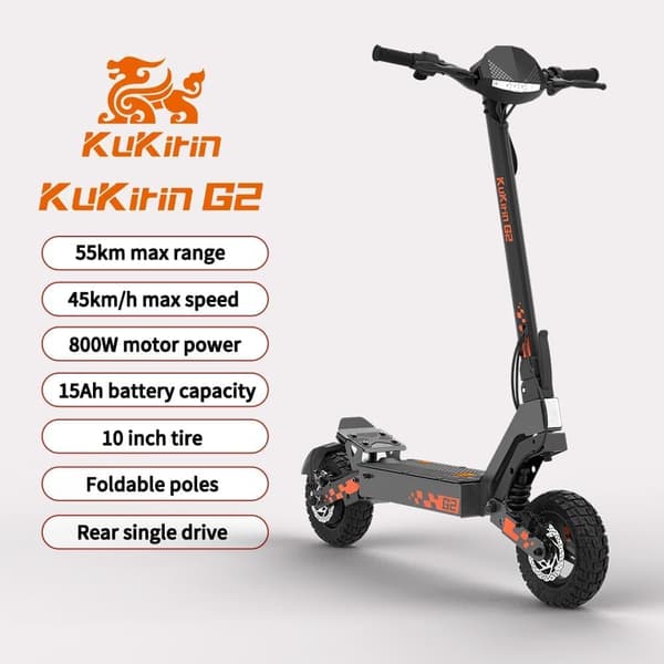KuKirin G2 10 tommer foldbar elektrisk scooter 800w motor, 48V15Ah batteri, rækkevidde op til 55 km, maks. hastighed 45 km/t