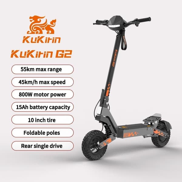 KuKirin G2 800W foldbar elektrisk scooter, 48V15Ah batteri, rækkevidde op til 55 km, maks. hastighed 45 km/t, drejningsmoment 29,8N·m