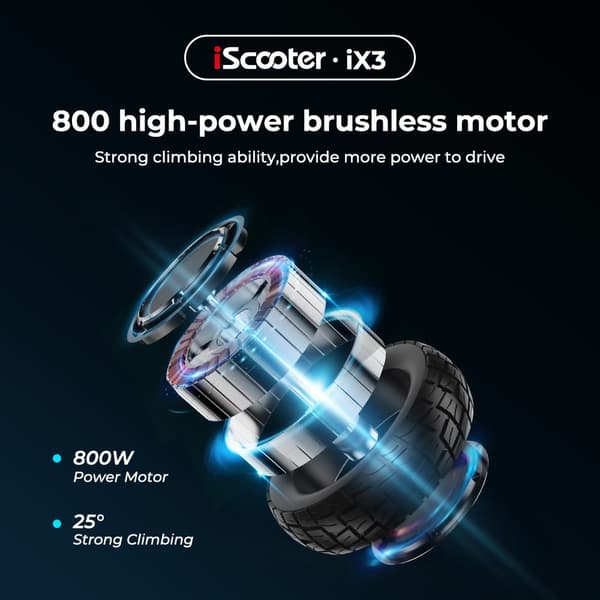 iScooter iX3 foldbar elektrisk scooter, 800W motor, maks. hastighed 40 km/t, rækkevidde 40 km, med APP-kontrol, belastningskapacitet 120 kg