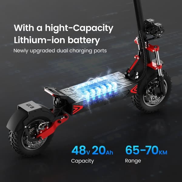 iScooter iX8 taitettava sähköskootteri aikuisille, 2400W moottorit, 48V20Ah akku, kantama 70km, älykäs LCD-näyttö