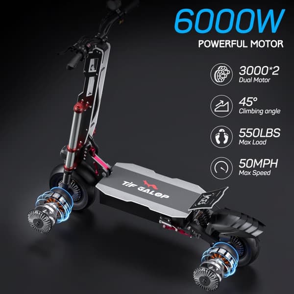 Tifgalop K8 taitettava sähköskootteri, 3000W * 2 kaksikäyttöinen moottori, 60V 38AH akku, suurin nopeus 50mph, max kantama 65 mailia