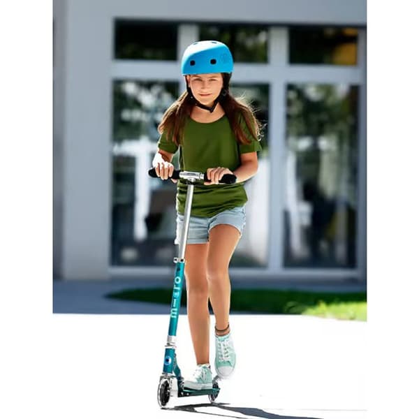 Barnsparkcykel Micro Sprite LED Bensinblå - 2 hopfällbara belysta hjul