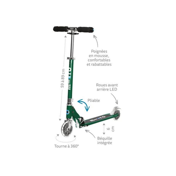 Barnsparkcykel Micro Sprite LED Bensinblå - 2 hopfällbara belysta hjul