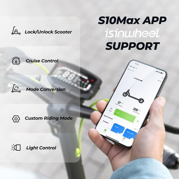 iSinwheel S10 Max foldbar elektrisk scooter 1000W, batteri48V 15Ah, maksimal hastighed 45 km/t, rækkevidde 60 km, intelligent APP, LED-skærm