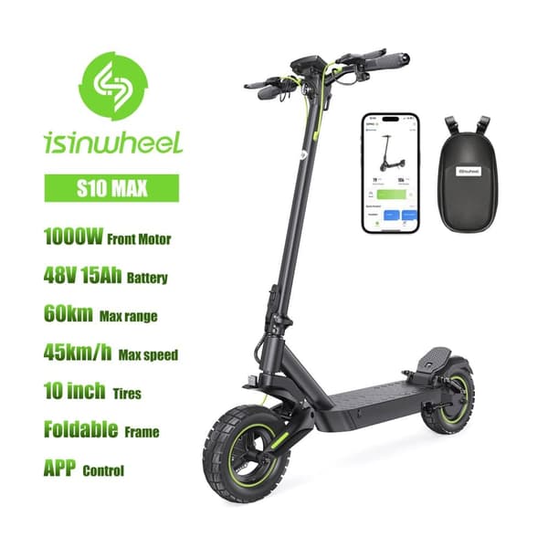 iSinwheel S10 Max foldbar elektrisk scooter 1000W, batteri48V 15Ah, maksimal hastighed 45 km/t, rækkevidde 60 km, intelligent APP, LED-skærm