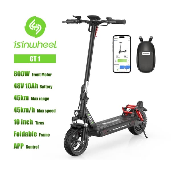 iSinwheel GT1 Offroad elektrisk scooter 10", 800W motor, 48V 10Ah batteri, højeste hastighed 45 km/t, rækkevidde 45 km, Smart APP, LED-skærm