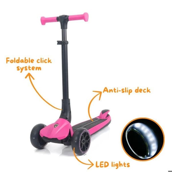 Fällbar Sparkcykel för Barn Lamborghini - med Belysning - 3 till 6 år - Rosa
