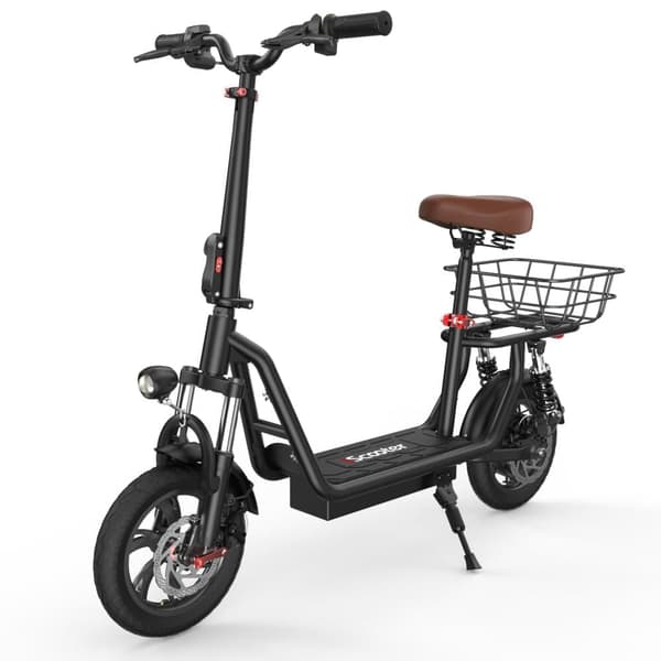 iScooter i12 elektrisk scooter med sæde, 500W motor, rækkevidde 35 km, maks. hastighed 25 km / t, 12 tommer dæk, dobbelt affjedring, sort