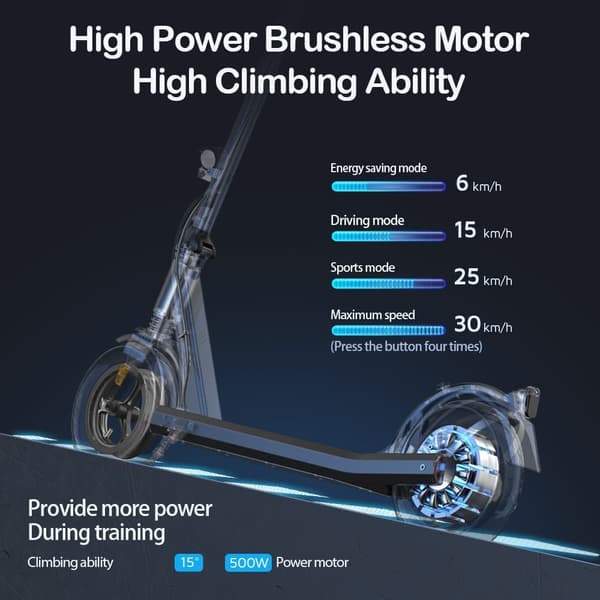 iScooter i9S foldbar elektrisk scooter 500W, 36V 10Ah batteri, 30 km rækkevidde & 30 km / t, 10 "dæk, udskiftelig pedalaksel