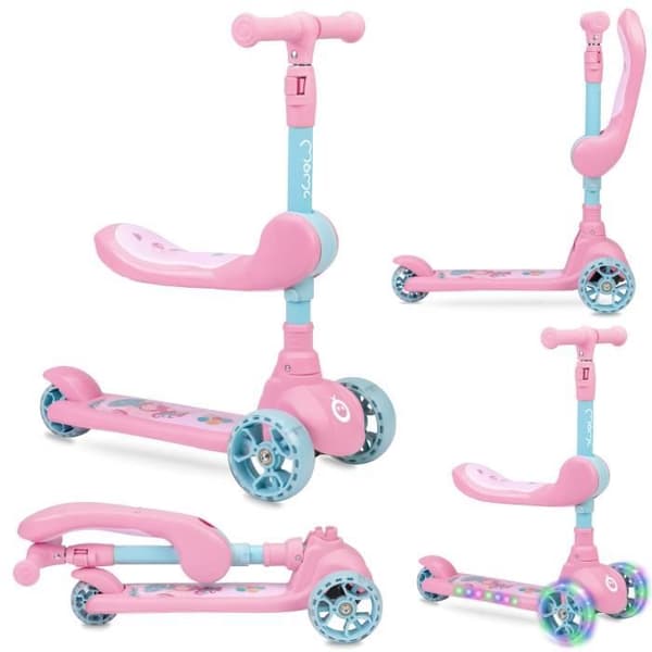 BeBe MoMi KIURU 2-i-1 skoter Rosa - Höjdjustering - LED - 3 hjul - ABEC7