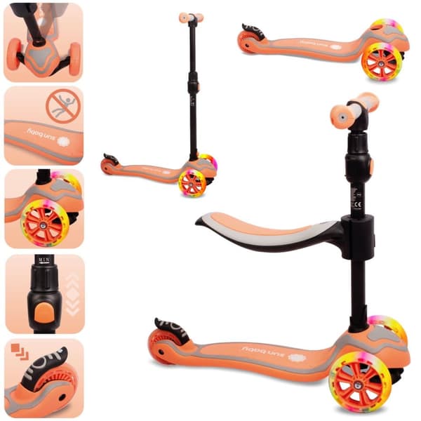 Tre-hjulig balansscooter Flash 3-i-1 LED för barn - Persika