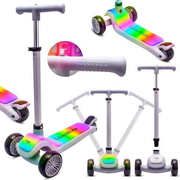LUMI RIDE Trehjulig Balans Scootern, Fällbar, Justerbar, LED Plattform med 7 Färger och 20 Program, Grå - Sun Baby