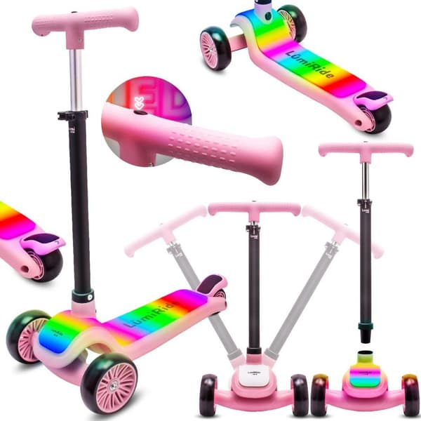 LUMI RIDE Trehjulig Balans Scootern, Fällbar, Justerbar, LED Plattform med 7 Färger och 20 Program, Rosa - Sun Baby