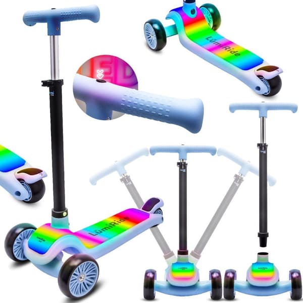 LUMI RIDE Trehjulig Balans Scootern, Fällbar, Justerbar, LED Plattform med 7 Färger och 20 Program, Blå - Sun Baby