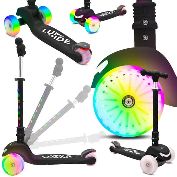 LUMI RIDE Trehjulig Balans Scootern, Fällbar, Justerbar, LED Regnbågs Hjul med 7 Färger och 20 Program, Svart - Sun Baby