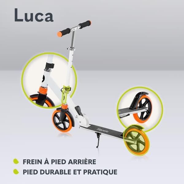Trottinette - LIONELO - Luca - Upp till 100kg - Vit - 20 cm hjul